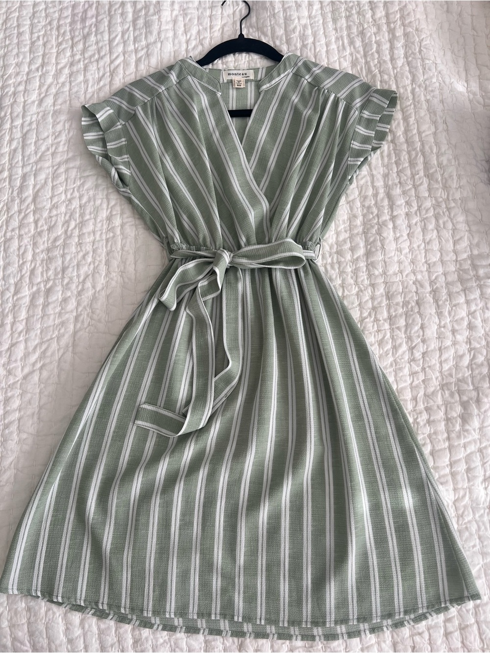 Monteau | Sage Green Striped Dress | Size XS